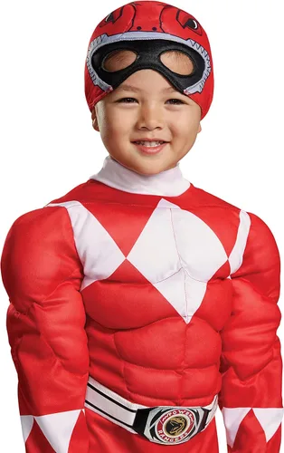Vista 2 de Disguise Red Ranger - Disfraz infantil musculoso para niño, rojo, talla (2T)