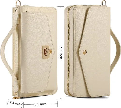 Vista 6 de Funda tipo cartera cruzada para iPhone 16 Pro de 6.3", funda magnética desmontable de piel sintética floral con tarjetero con bloqueo RFID, pulsera