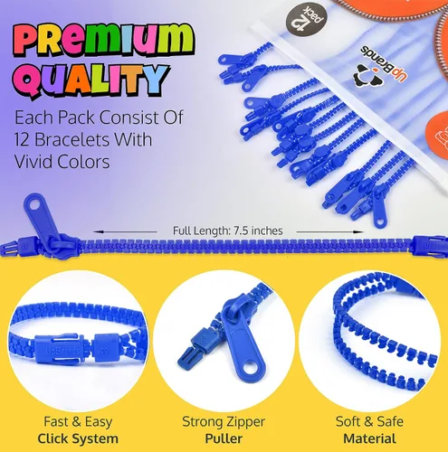 Vista 3 de UpBrands Paquete de 12 pulseras azules con cremallera de 7 pulgadas, recuerdos de fiesta inspirados en el océano para el Día Mundial de los Océanos