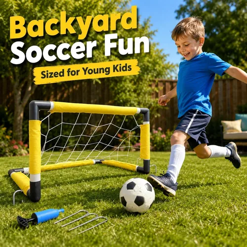 Vista 4 de Juego de portería de fútbol para niños con pelota, bomba y red, juguete deportivo portátil al aire libre para diversión de verano, fácil
