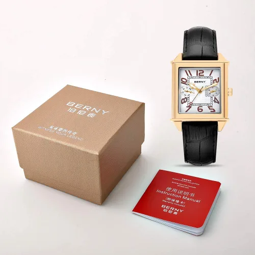 Vista 7 de BERNY Relojes cuadrados para hombre reloj de cuarzo rectangular calendario correa de cuero