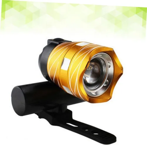 Vista 7 de Mountain Bike Headlight with Adjustable Mounts Wide Beam Battery-Powered LED Flashlight for Night Riding and Safety Compact Gold Bicycle Light for