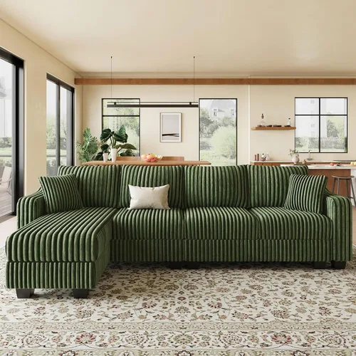 Vista 15 de Belffin - Sofá seccional convertible con chaise, sofá seccional en forma de L, sofá reversible de esquina tapizado para sala de estar, de corduroy