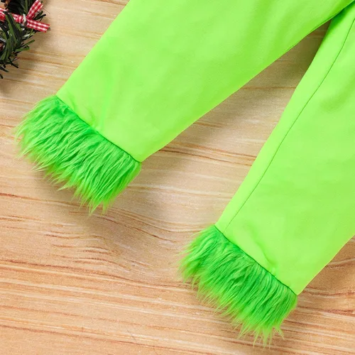 Vista 6 de Sinhoon Disfraz de Navidad para bebé niño y niña que robó traje de Grinchmas divertido verde y rojo Santa Grinch ropa y pantalones de forro polar
