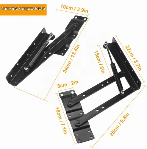 Vista 2 de 1 par de bisagras plegables y de elevación, bisagra hidráulica de elevación de alta resistencia para hardware de mecanismo del hogar, herramienta