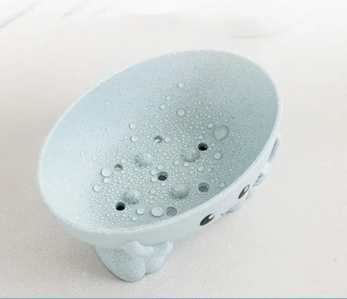 Vista 4 de Soporte para jabón, bonita caja de jabón de dibujos animados para baño y cocina, bañera, fregadero, diseño antideslizante, funda de jabón linda Azul