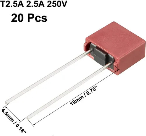 Vista 2 de uxcell 20pcs DIP montado en miniatura cuadrado lento golpe micro fusible T2.5A 2.5A 250V rojo
