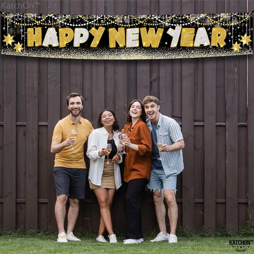 Vista 5 de KatchOn, XtraLarge Pancarta de Feliz Año Nuevo 2026-120X20 Pulgadas Letrero de Jardín de Año Nuevo para Decoraciones de Nochevieja 2026 Pancarta
