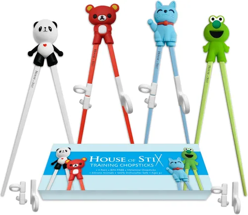 Vista 9 de Palillos de entrenamiento para niños pequeños, niños y adultos con 4 pares de ayudantes de dedos extraíbles, diseño de animales, sin BPA, aptos