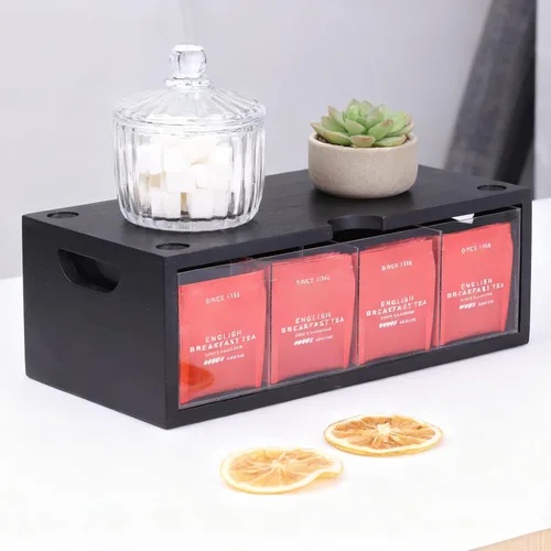 Vista 5 de Organizador apilable de bambú para bolsitas de té, juego de cajas de gran Negro