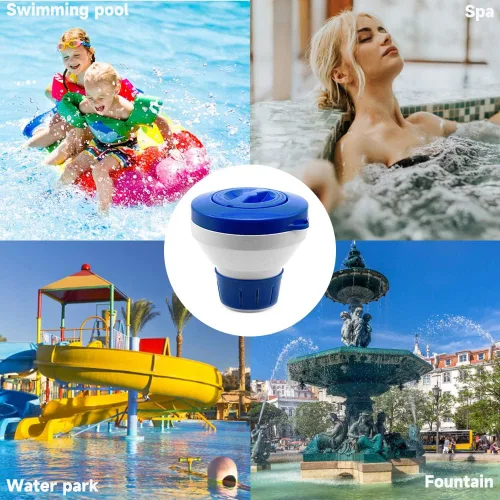Vista 3 de Dispensador de cloro flotante para piscina para pestañas de 1-3 pulgadas, soporte de bromo, flotador de cloro (azul claro)