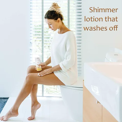 Vista 9 de Deluvia Body Shimmer Wash Off Loción bronceadora, después del sol, maquillaje de piernas, hidratante corporal iluminador, bronceador para cuerpo