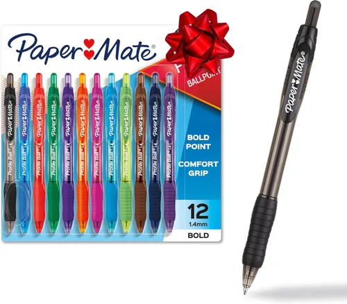 Vista 9 de Paper Mate Profile - Bolígrafos retráctiles de punta redonda (1.4mm), azul, 12