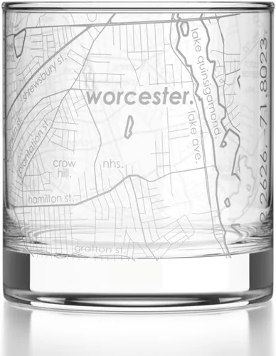 Vista 56 de Well Told Vaso de rocas grabado con mapa de Akron, Ohio, cristalería estilo antiguo (325ml, transparente) Vaso de bourbon grabado, regalos