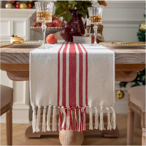 Vista 8 de Camino de mesa bohemio para decoración moderna de granja, decoración de mesa de comedor de 13 x 72 pulgadas de largo con borlas hechas a mano