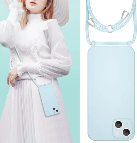 Vista 2 de UEEBAI Funda de teléfono con cordón cruzado para iPhone 14 de 6.1 pulgadas, funda de silicona con correa ajustable para collar, correa suave