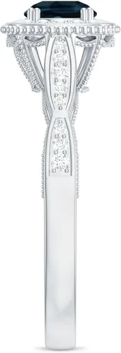 Vista 8 de Anillo de compromiso con halo de diamantes de topacio azul londinense certificado, calidad AAA, anillo de diamantes de topacio azul natural