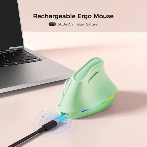 Vista 4 de KYSONA Ratón ergonómico inalámbrico de 57°, ratón vertical, ratón para túnel carpiano, luz RGB, recargable, Bluetooth y 2.4G, ajuste de DPI de 5