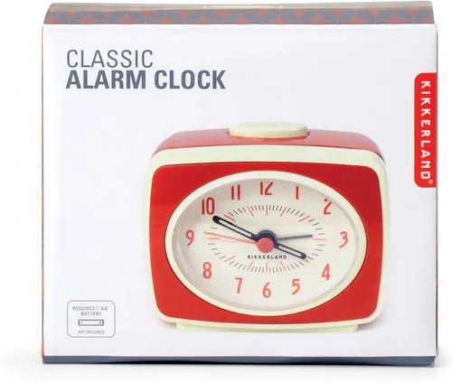 Vista 4 de Kikkerland Pequeño reloj despertador analógico retro clásico estilo vintage, movimiento de cuarzo, agujas que brillan en la oscuridad