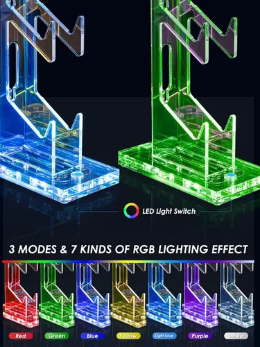 Vista 15 de OAPRIRE Headset and Controller Stand with Lights, 2 Tier Acrylic Game Controller Holder, Controller and Headset Stand for Desktop,Universal Design