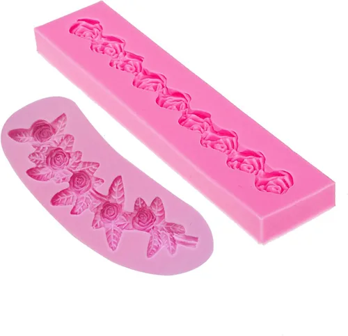 Vista 3 de 2 moldes de silicona de flores de rosas largas para moldes de repujado de bordes en relieve de pasteles, molde antiadherente para fondant