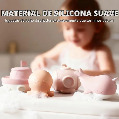 Vista 2 de MarcZero Juguetes de baño de silicona, 8 piezas, juego de océano para niños Rosa