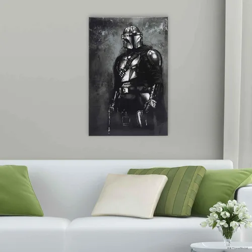 Vista 5 de Open Road Brands Disney Star Wars Mandalorian Gallery - Lienzo decorativo para pared, pintura mandaloriana en blanco y negro para cueva de hombre