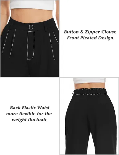 Vista 3 de Tapata Pantalones de pierna ancha para mujer, pantalones de vestir de cintura alta, casuales, elásticos, bolsillos para el trabajo y negocios