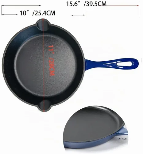Vista 2 de HAWOK Sartén esmaltada de hierro fundido, sartén, DIA.10 pulgadas, con cubierta de asa, azul Azul marino