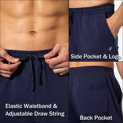 Vista 5 de Pudolla - Pantalones deportivos de algodón para hombre, para yoga, pantalones deportivos con parte inferior abierta, informal, pantalones de jersey