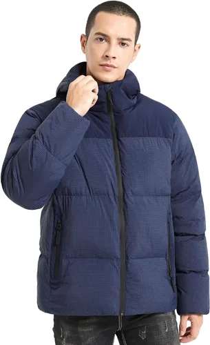 Vista 7 de Bakery Chaqueta acolchada para hombre con capucha, impermeable, acolchada, gruesa y cálida, abrigo de invierno aislado, chaqueta de esquí