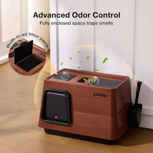 Vista 4 de ZOMISIA Caja de arena para gatos de acero inoxidable, caja de arena cubierta extra grande con tapa, cuchara, filtro de control de olores, cajas