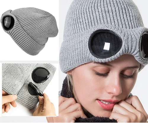 Vista 5 de Belsen Gorro de punto unisex con gafas de invierno cálido a prueba de viento