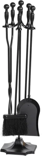 Vista 9 de nalone Juego de 5 herramientas para chimenea, asas de latón, accesorios de chimenea de hierro forjado con póquer, pinzas, pala, cepillo