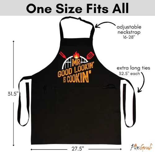 Vista 4 de Mr Good Lookin - Delantal de cocina, delantal de cocina para hombres, regalo ideal de Navidad o día del padre, juego de regalo o delantal solo