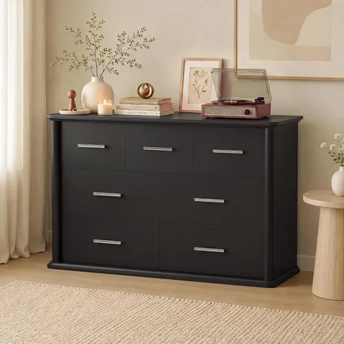 Vista 4 de YESHOMY Cómoda con 7 cajones para dormitorio, cómoda de 47.2 pulgadas de Negro