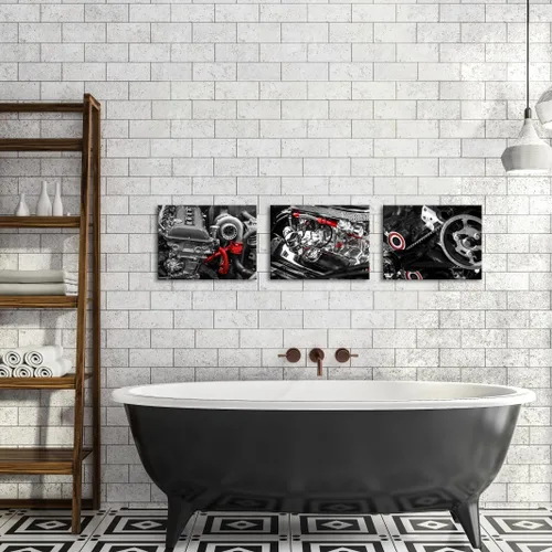 Vista 2 de FuShvre Mecánico Cuadros Mecánico Tienda Arte de Pared Lienzo Motor Impresiones para Taller Oficina Hombre Cueva Decoración de Pared Negro y Rojo