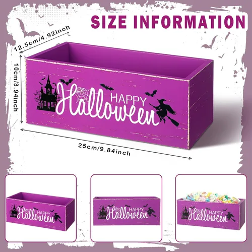 Vista 2 de Sintuff Cuenco de madera para dulces de Halloween, soporte grande y divertido para platos de dulces, vajilla de truco o trato para fiestas