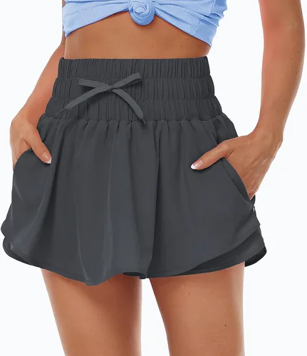 Vista 2 de MoFiz Pantalones cortos deportivos 2 en 1 para mujer, de secado rápido, cintura alta, casual, verano, entrenamiento, gimnasio, faldas con bolsillos