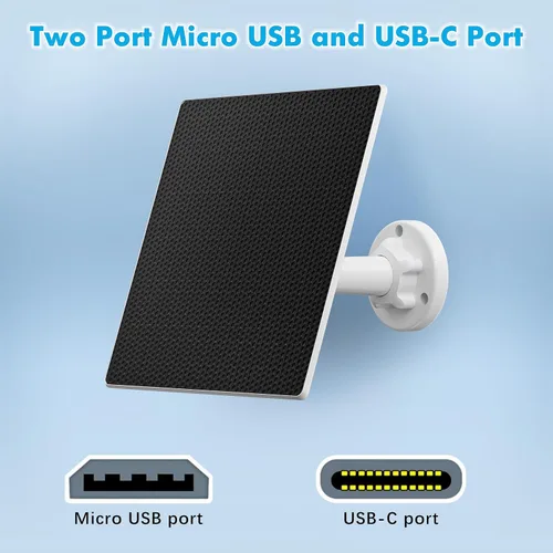 Vista 7 de Cargador de panel solar para cámara de seguridad al aire libre, paneles solares de 5 W con adaptador micro USB y USB C para cámara de batería