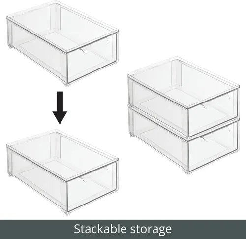 Vista 5 de mDesign Lumiere Collection - Organizador apilable de plástico con cajón extraíble para gabinete, tocador, estante, armario, armario u organización