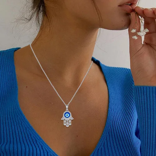 Vista 70 de Aniu Joyería de plata de ley 925 Hamsa de Fátima para mujer con circonita cúbica, viene con caja de regalo negra