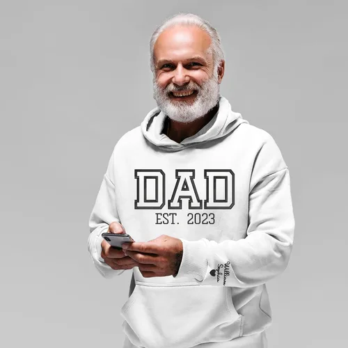 Vista 6 de Givesmiles Sudadera bordada personalizada para papá EST 2023, sudadera bordada para papá, nombre personalizado bordado y nombre del niño en la manga