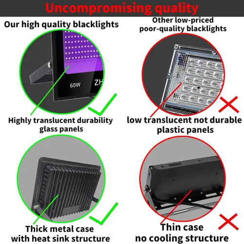 Vista 2 de Luz de inundación de luces negras de 60 W, luz negra con enchufe e interruptor para fiesta brillante, gran espacio, luces LED negras impermeables