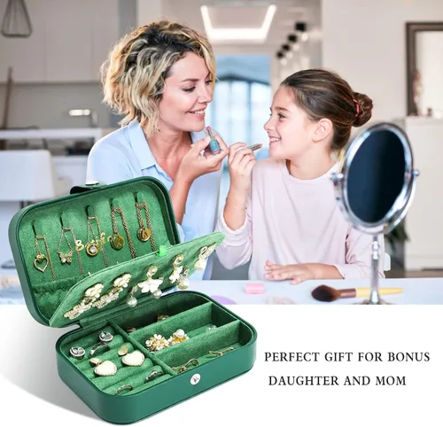 Vista 7 de batifine Estuche de joyería de viaje, organizador de joyas pequeño de piel sintética para mujeres y niñas, caja de joyería de viaje de 2 capas