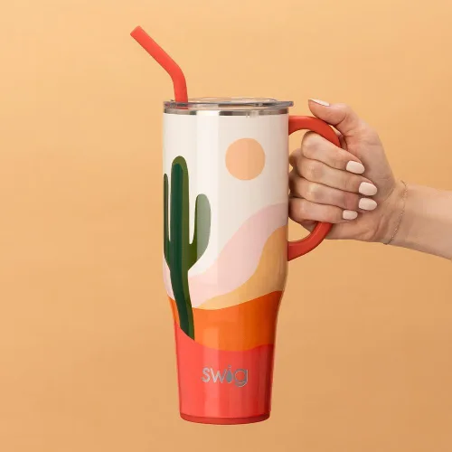 Vista 3 de Swig Life 40oz Insulated Mega Mug with Handle & Straw, Boho Desert DESIERTO BOHO