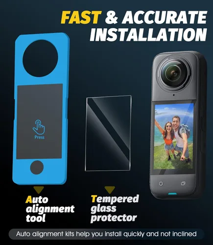 Vista 2 de Orzero Paquete de 3 protectores de pantalla de cámara compatibles con accesorios Insta360 X4 Air con herramienta de alineación automática, protector
