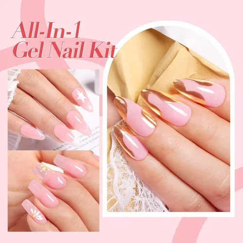 Vista 3 de Born Pretty Kit de 28 esmaltes de uñas de gel de gelatina con lámpara de uñas UV de 48 W, 12 colores, rosa gelatina, nude, neutro, juego de esmalte