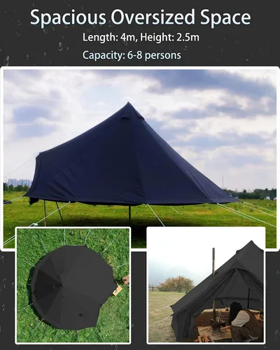 Vista 5 de Campana de lona de algodón - Yurtas transpirable y resistente al viento, Glamping para 6/8/10 personas camping familiar