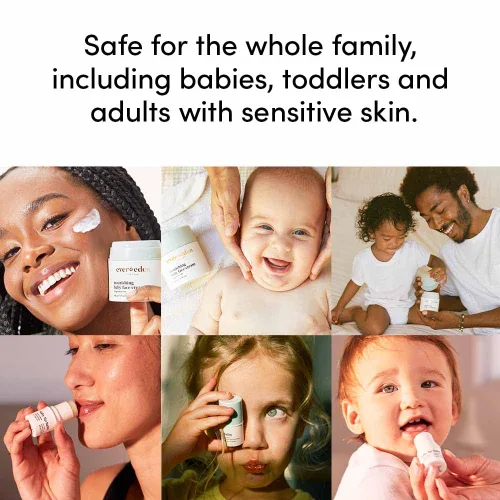 Vista 6 de Evereden Dry Relief DUO - Crema Facial (1.7oz) y Bálsamo Labial (0.13oz) - Paquete de Chapstick para Niños Pequeños y Crema para Bebés Limpio